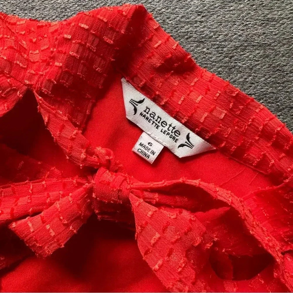 Nanette Lepore  Red Tiered Tie Neck Dress Size 6 - Picture 4 of 6
